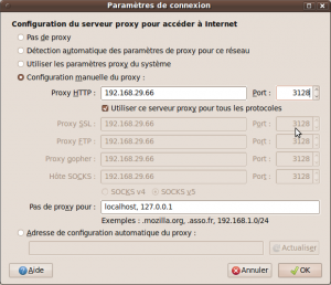 Paramètres de connexion Squid Firefox